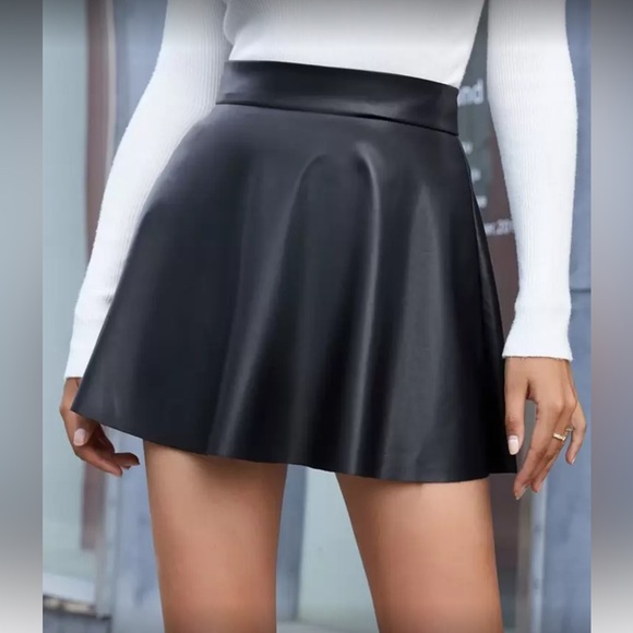 Dresses & Skirts - Black vegan leather split front mini skirt